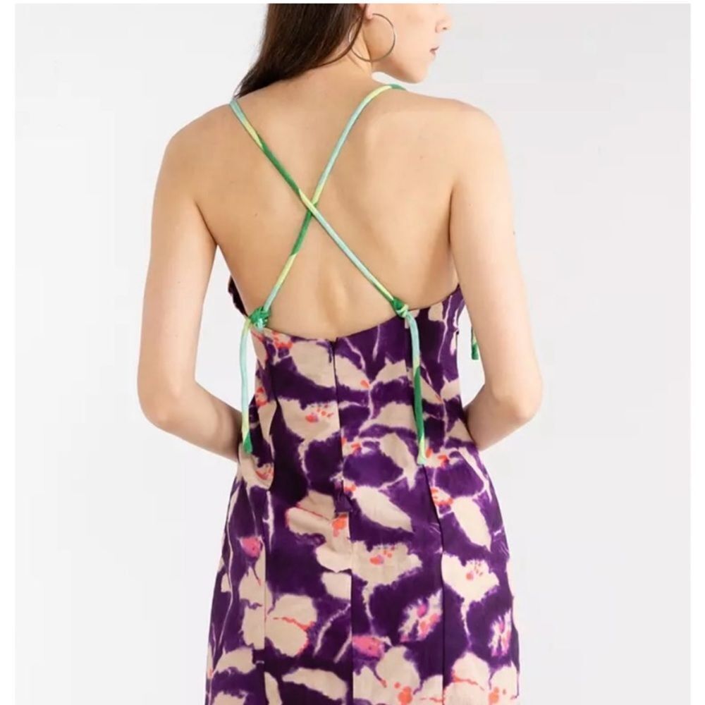 NWT ZARA Linen Floral Mini Dress - Picture 2 of 3